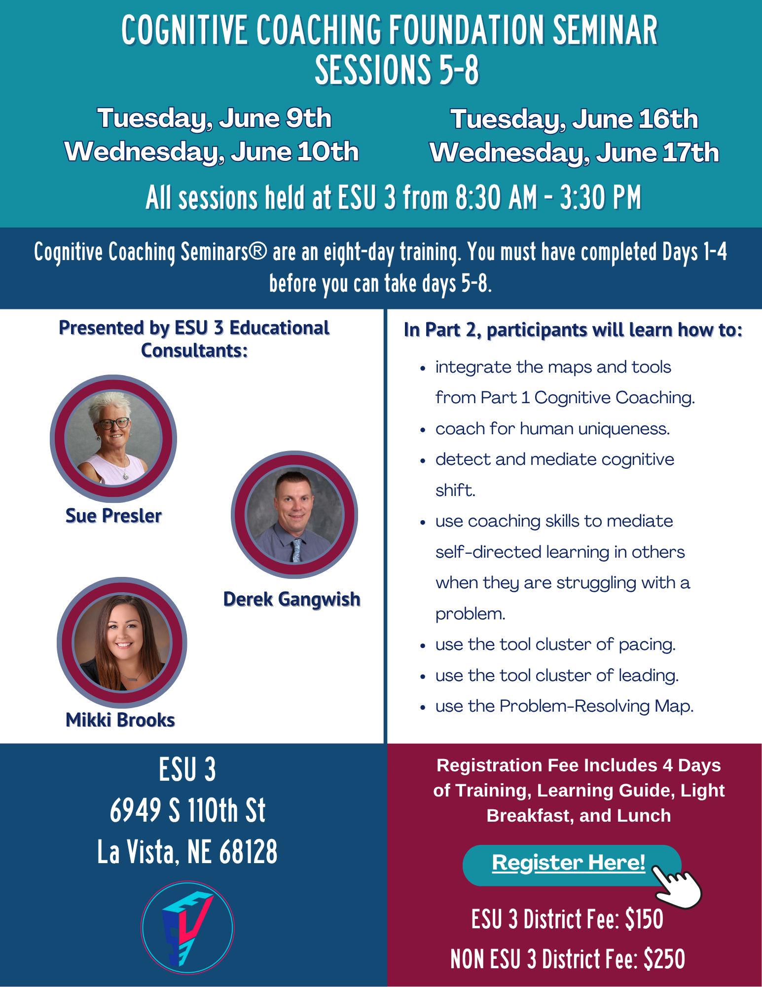 Register here for Cognitive Coaching Sessions 5-8 Summer 2026, #24593